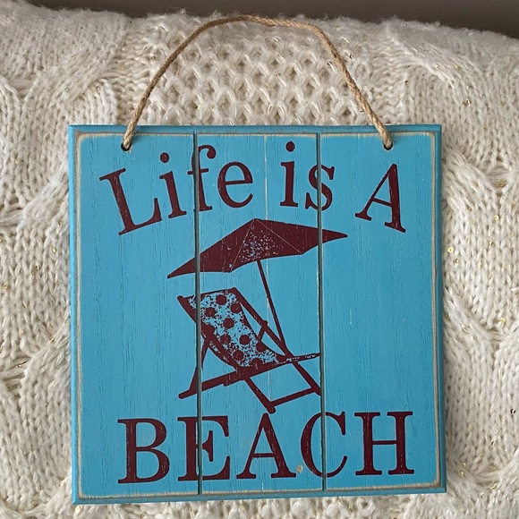 Beachy & Cute LIFE IS A BEACH Wood Rope COASTAL Art WALL Decor HANGING - Picture 3 of 6
